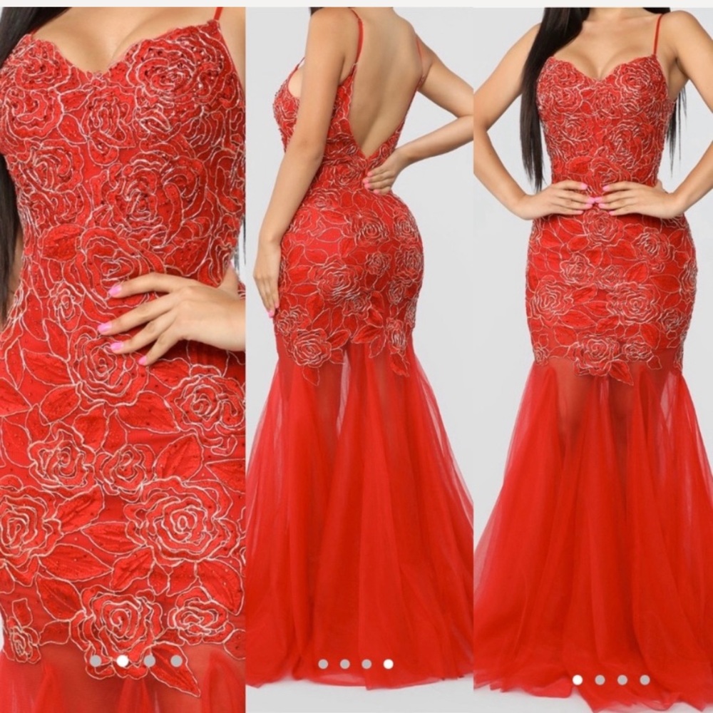 Red Mermaid fit prom dress